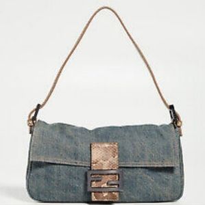 Vintage Python FENDI Blue Denim Camo Baguette Hand Bag Purse Limited Edition!!